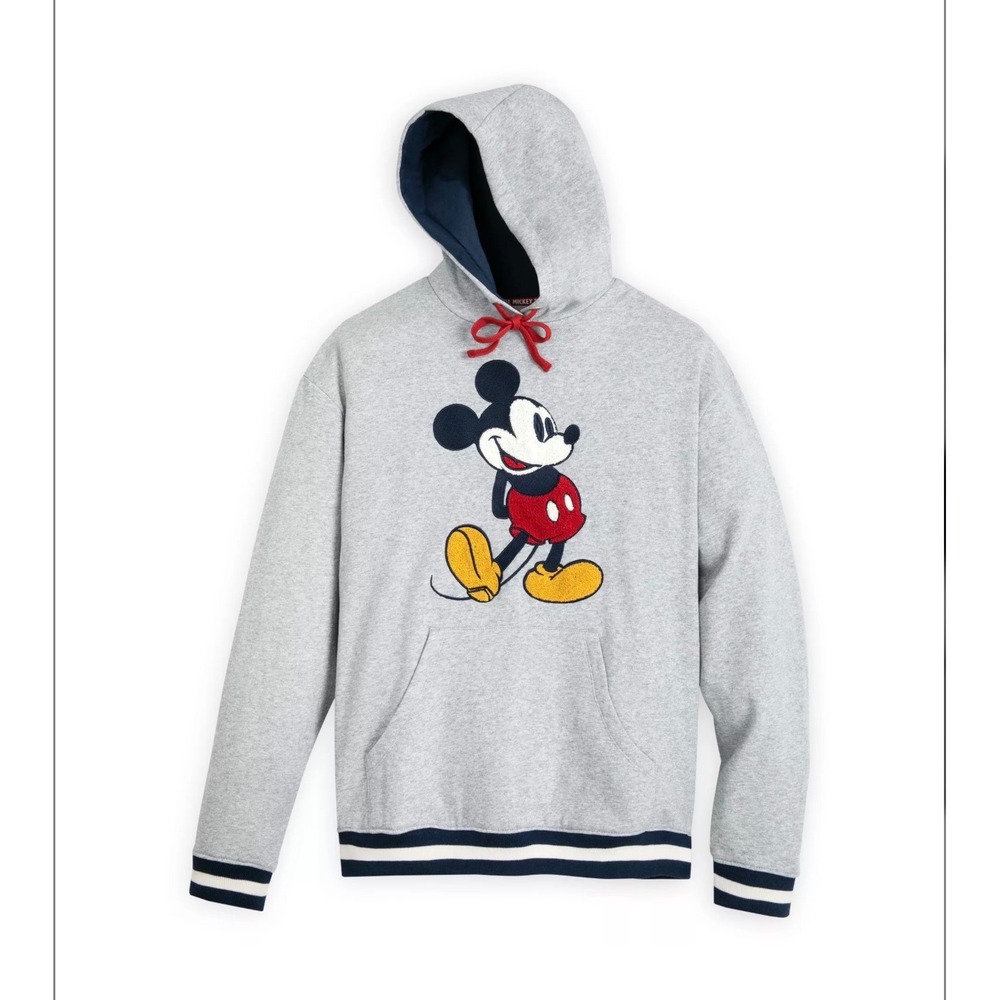 Walt Disney World Original Mickey Mouse Chenille Patch Hoodie Gray Navy Red L